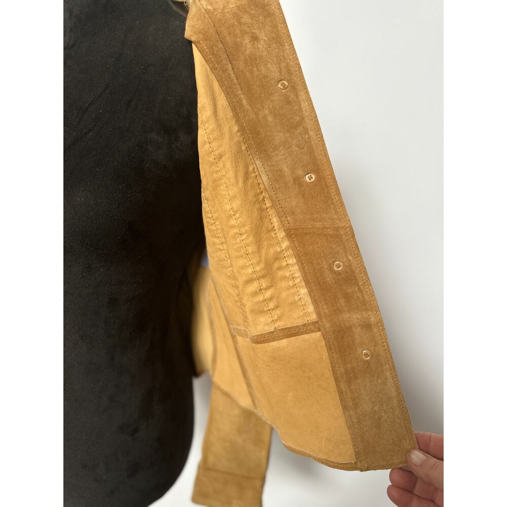 Margaret Godfrey Vintage Suede Jacket M Boho Western Ruffle Button Down Camel - Picture 9 of 12
